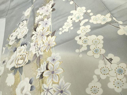 平和屋着物●訪問着　駒刺繍　草花文　暈し染め　金彩　正絹　逸品　AABK6325cs