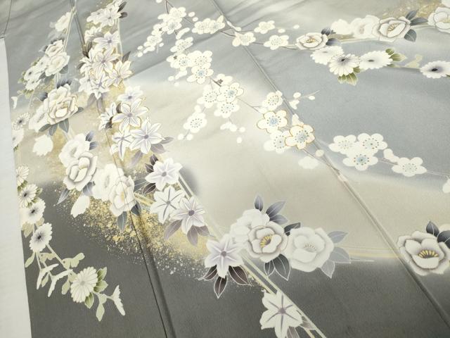 平和屋着物●訪問着　駒刺繍　草花文　暈し染め　金彩　正絹　逸品　AABK6325cs