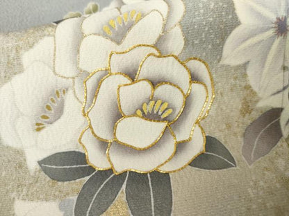 平和屋着物●訪問着　駒刺繍　草花文　暈し染め　金彩　正絹　逸品　AABK6325cs