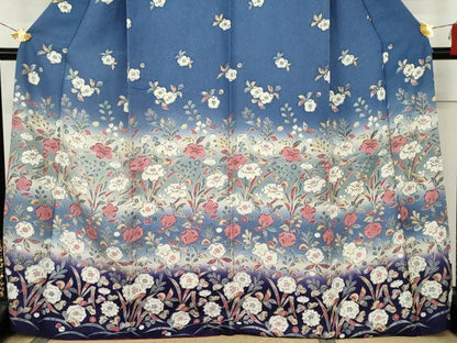 平和屋着物●訪問着　辻が花　暈し染め　銀通し地　正絹　逸品　AABK6327cs