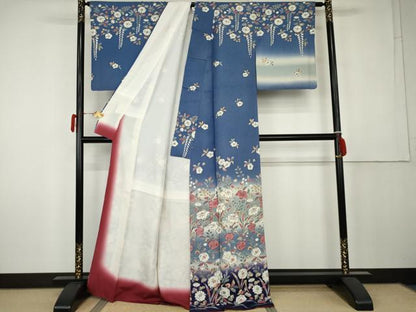 平和屋着物●訪問着　辻が花　暈し染め　銀通し地　正絹　逸品　AABK6327cs
