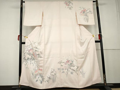 平和屋着物●訪問着　友禅　地紙鴛鴦草花文　正絹　逸品　AABK6328cs