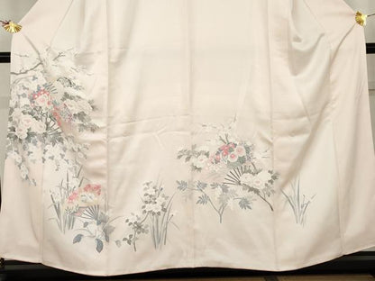 平和屋着物●訪問着　友禅　地紙鴛鴦草花文　正絹　逸品　AABK6328cs