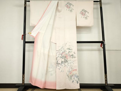 平和屋着物●訪問着　友禅　地紙鴛鴦草花文　正絹　逸品　AABK6328cs