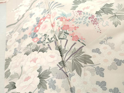 平和屋着物●訪問着　友禅　地紙鴛鴦草花文　正絹　逸品　AABK6328cs