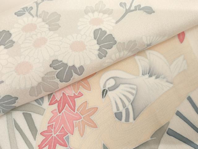 平和屋着物●訪問着　友禅　地紙鴛鴦草花文　正絹　逸品　AABK6328cs