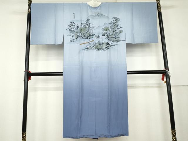平和屋着物●男性　長襦袢　袷　手描き　人物風景文　暈し染め　正絹　逸品　AABK6329cs