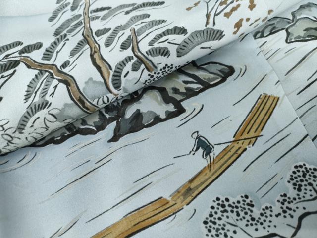 平和屋着物●男性　長襦袢　袷　手描き　人物風景文　暈し染め　正絹　逸品　AABK6329cs