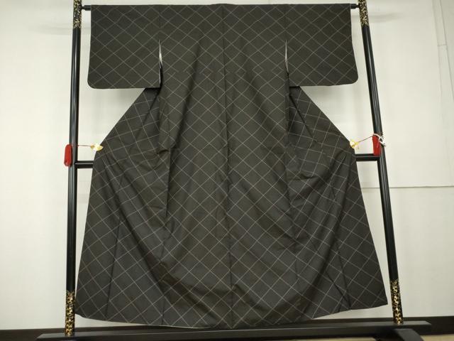 平和屋着物●本場大島紬　格子　黒地　正絹　逸品　AABK6333cs