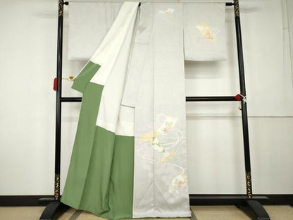 平和屋着物●訪問着　刺繍　絵巻草花文　正絹　逸品　AABK6334cs