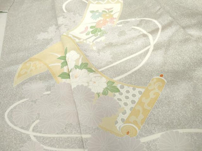平和屋着物●訪問着　刺繍　絵巻草花文　正絹　逸品　AABK6334cs