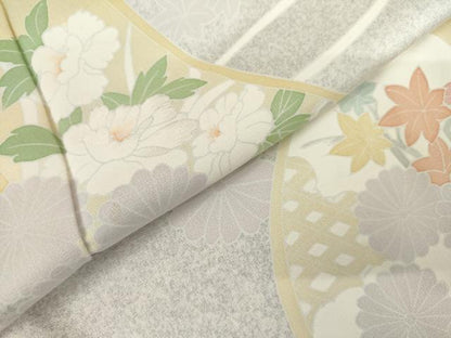 平和屋着物●訪問着　刺繍　絵巻草花文　正絹　逸品　AABK6334cs