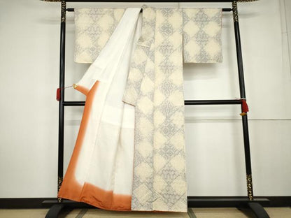 平和屋着物●名門　藤娘きぬたや・総絞り　小紋　吉祥菱文　正絹　逸品　AABK6336cs