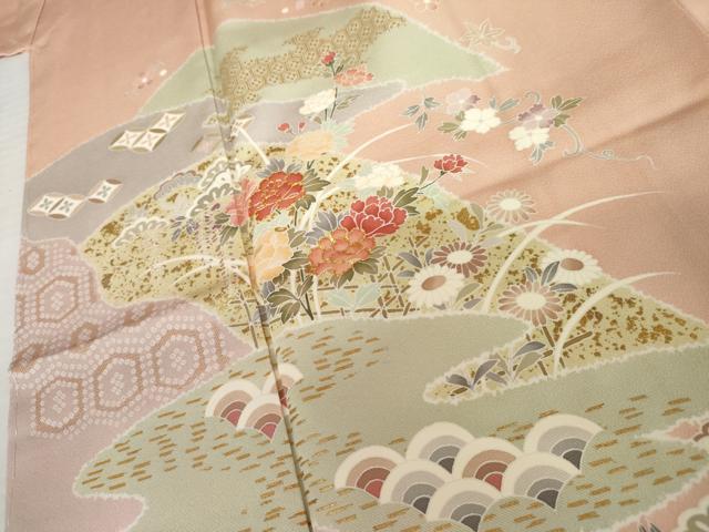 平和屋着物●創業460年・千總　訪問着　駒刺繍　吉祥草花文　金彩　ロング丈　正絹　逸品　未使用　AABK6337cs