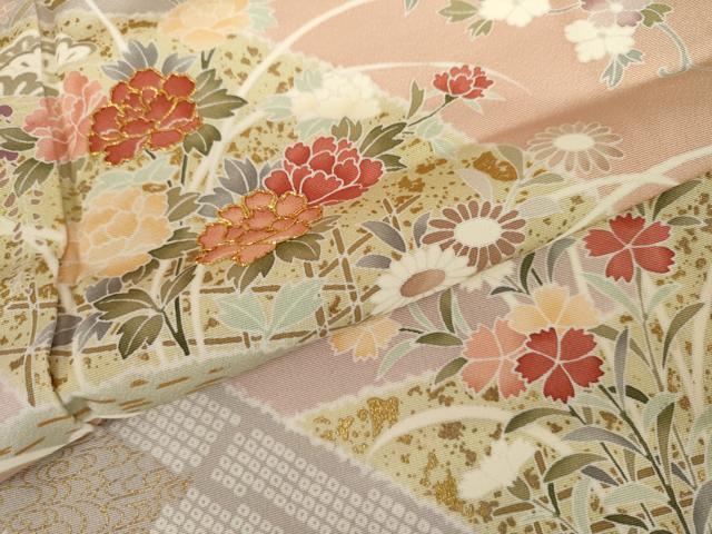 平和屋着物●創業460年・千總　訪問着　駒刺繍　吉祥草花文　金彩　ロング丈　正絹　逸品　未使用　AABK6337cs