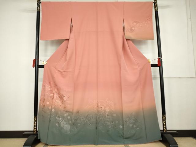 平和屋着物●中国三大刺繍　汕頭刺繍　スワトウ刺繍　訪問着　草花文　暈し染め　正絹　逸品　AABK6338cs