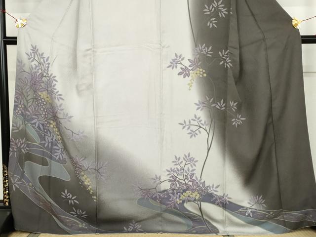 平和屋着物●訪問着　絞り　流水葡萄枝葉文　暈し染め　正絹　逸品　AABK6342cs