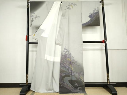 平和屋着物●訪問着　絞り　流水葡萄枝葉文　暈し染め　正絹　逸品　AABK6342cs