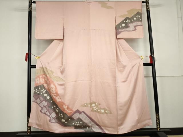 平和屋着物●訪問着　絞り　舞花文　金彩　正絹　逸品　AABK6346cs