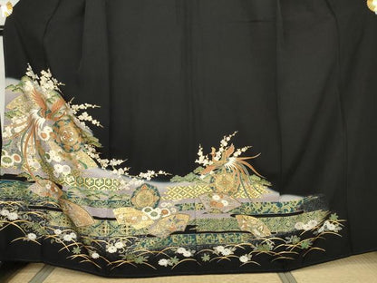 平和屋着物●豪華黒留袖　鳳凰花絵皿文　暈し染め　金彩　正絹　逸品　AABK6347cs