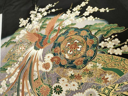 平和屋着物●豪華黒留袖　鳳凰花絵皿文　暈し染め　金彩　正絹　逸品　AABK6347cs