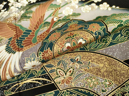 平和屋着物●豪華黒留袖　鳳凰花絵皿文　暈し染め　金彩　正絹　逸品　AABK6347cs