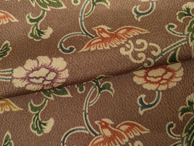 平和屋着物●上質な小紋　型染め　飛鳥花唐草文　鬼しぼ縮緬　正絹　逸品　AABK6350cs