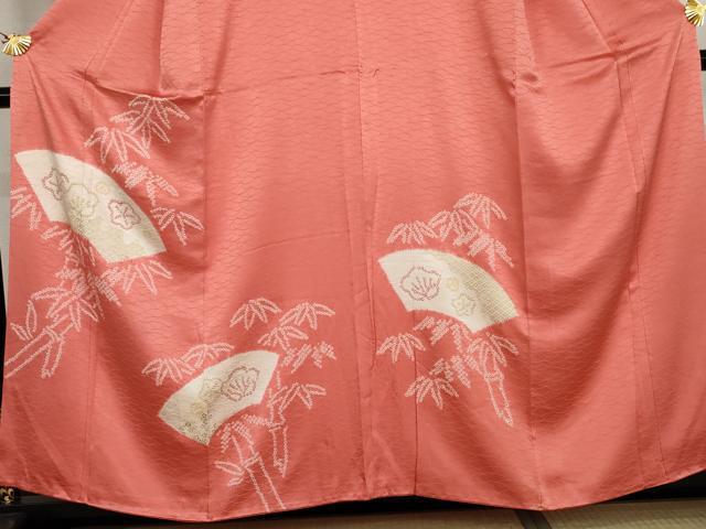 平和屋着物●訪問着　絞り　笹竹梅文　金彩　正絹　逸品　AABK6354cs