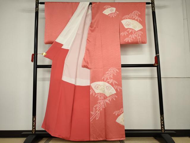平和屋着物●訪問着　絞り　笹竹梅文　金彩　正絹　逸品　AABK6354cs