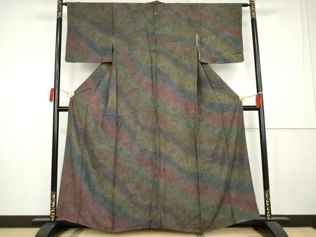平和屋着物●上質な小紋　墨流し文様　暈し染め　正絹　逸品　AABK6355cs