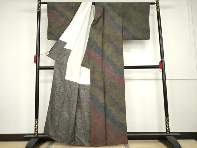 平和屋着物●上質な小紋　墨流し文様　暈し染め　正絹　逸品　AABK6355cs