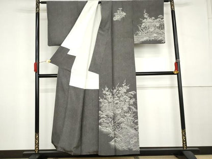 平和屋着物●伝統工芸師　服部光擴　江戸小紋　訪問着　松竹梅文　正絹　逸品　AABK6356cs