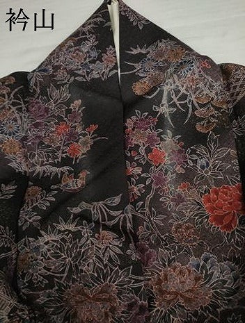 平和屋着物●上質な小紋　籬鴛鴦草花文　金彩　正絹　逸品　AABK6357cs