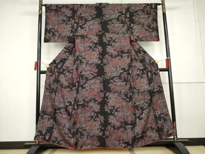 平和屋着物●上質な小紋　籬鴛鴦草花文　金彩　正絹　逸品　AABK6357cs