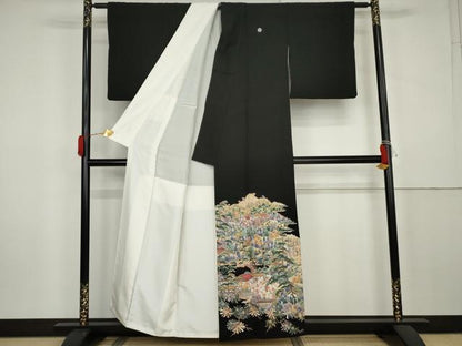 平和屋着物▼豪華黒留袖　友禅　作家物　浜松風景文　正絹　逸品　AABK6358cs