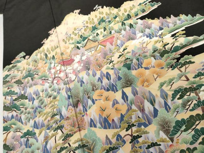 平和屋着物▼豪華黒留袖　友禅　作家物　浜松風景文　正絹　逸品　AABK6358cs