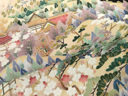 平和屋着物▼豪華黒留袖　友禅　作家物　浜松風景文　正絹　逸品　AABK6358cs