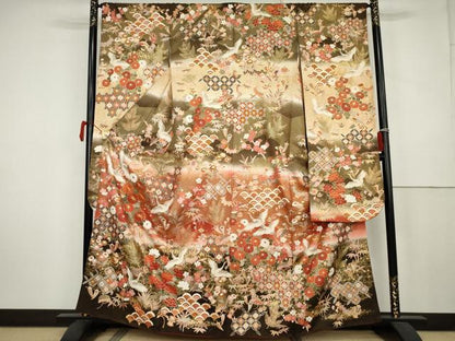 平和屋着物●豪華振袖　駒刺繍　吉祥飛鶴文　暈し染め　金彩　正絹　逸品　AABK6362cs