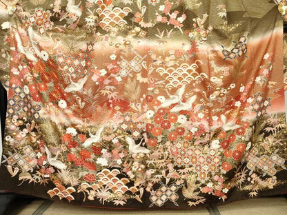 平和屋着物●豪華振袖　駒刺繍　吉祥飛鶴文　暈し染め　金彩　正絹　逸品　AABK6362cs