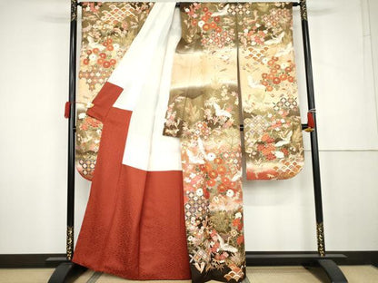 平和屋着物●豪華振袖　駒刺繍　吉祥飛鶴文　暈し染め　金彩　正絹　逸品　AABK6362cs