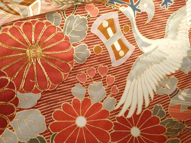 平和屋着物●豪華振袖　駒刺繍　吉祥飛鶴文　暈し染め　金彩　正絹　逸品　AABK6362cs