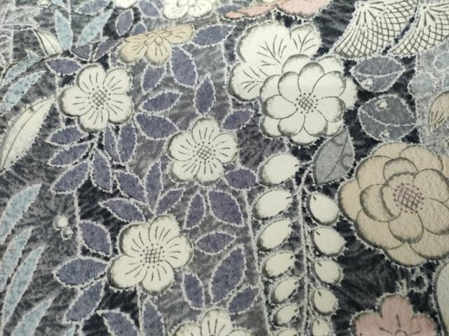 平和屋着物●小紋　辻が花　花鳥文　洗える着物　AABK6365cs