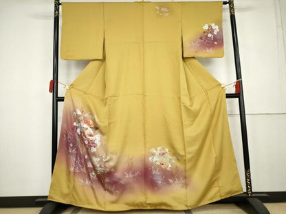 平和屋着物●訪問着　地紙鴛鴦花文　暈し染め　金銀彩　正絹　逸品　未使用　AABK6368cs
