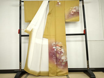 平和屋着物●訪問着　地紙鴛鴦花文　暈し染め　金銀彩　正絹　逸品　未使用　AABK6368cs