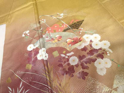 平和屋着物●訪問着　地紙鴛鴦花文　暈し染め　金銀彩　正絹　逸品　未使用　AABK6368cs