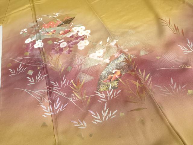 平和屋着物●訪問着　地紙鴛鴦花文　暈し染め　金銀彩　正絹　逸品　未使用　AABK6368cs