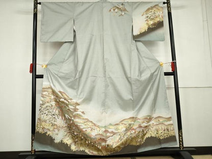 平和屋着物●本場大島紬　染大島　樹林風景文　金彩　正絹　逸品　AABK6369cs