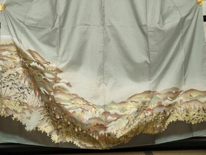 平和屋着物●本場大島紬　染大島　樹林風景文　金彩　正絹　逸品　AABK6369cs