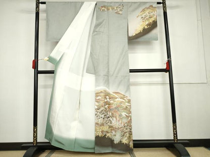 平和屋着物●本場大島紬　染大島　樹林風景文　金彩　正絹　逸品　AABK6369cs