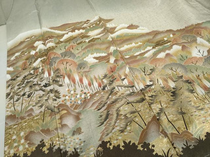 平和屋着物●本場大島紬　染大島　樹林風景文　金彩　正絹　逸品　AABK6369cs